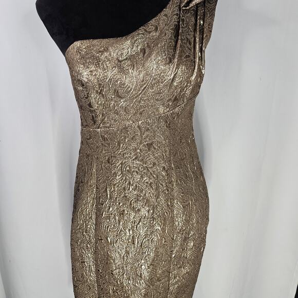 ABS Allen Schwartz Gold Mini Dress One Shoulder Gold Metallic Cocktail Sz 8 - Picture 4 of 10